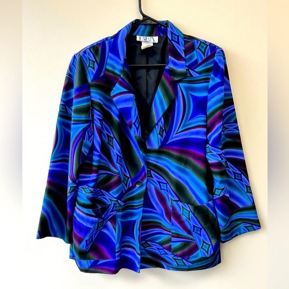 Vintage 80s 90s Polyester Boxy Dressy Festival Abstract Disco Blazer Jacket - Picture 6 of 15